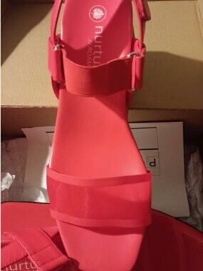 Dressy Casual Red Mid-height wedge cushion comfort heel